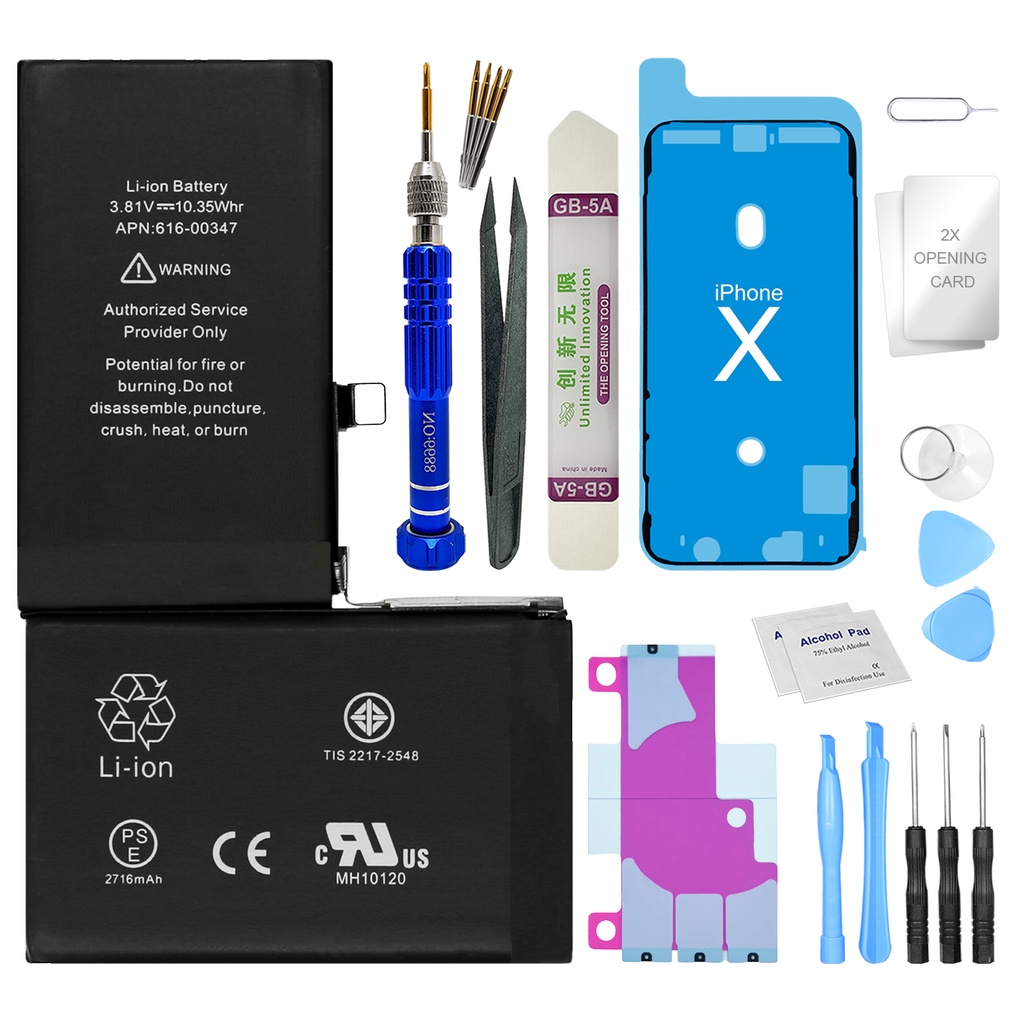 [DNG-0-1974] Ersatzakku für Apple iPhone X Akku Li-Ion - Ersetzt APN 616-00346 616-00347 616-00351 + Werkzeugset