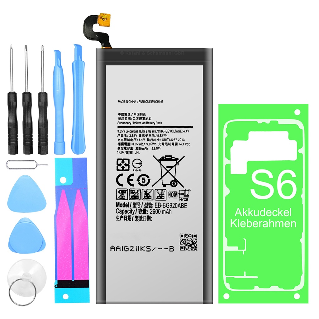 [DNG-0-2023] Ersatzakku Akku für Samsung Galaxy S6 SM-G920F EB-BG920ABE + Werkzeug Set + Kleberahmen