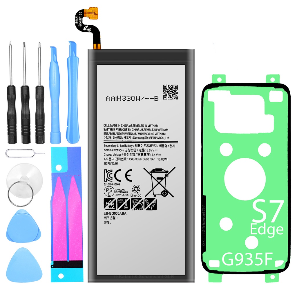 [DNG-0-2055] Ersatzakku Samsung Galaxy S7 Edge SM-G935A ersetzt EB-BG935ABE mit Werkzeugset + Kleberahmen