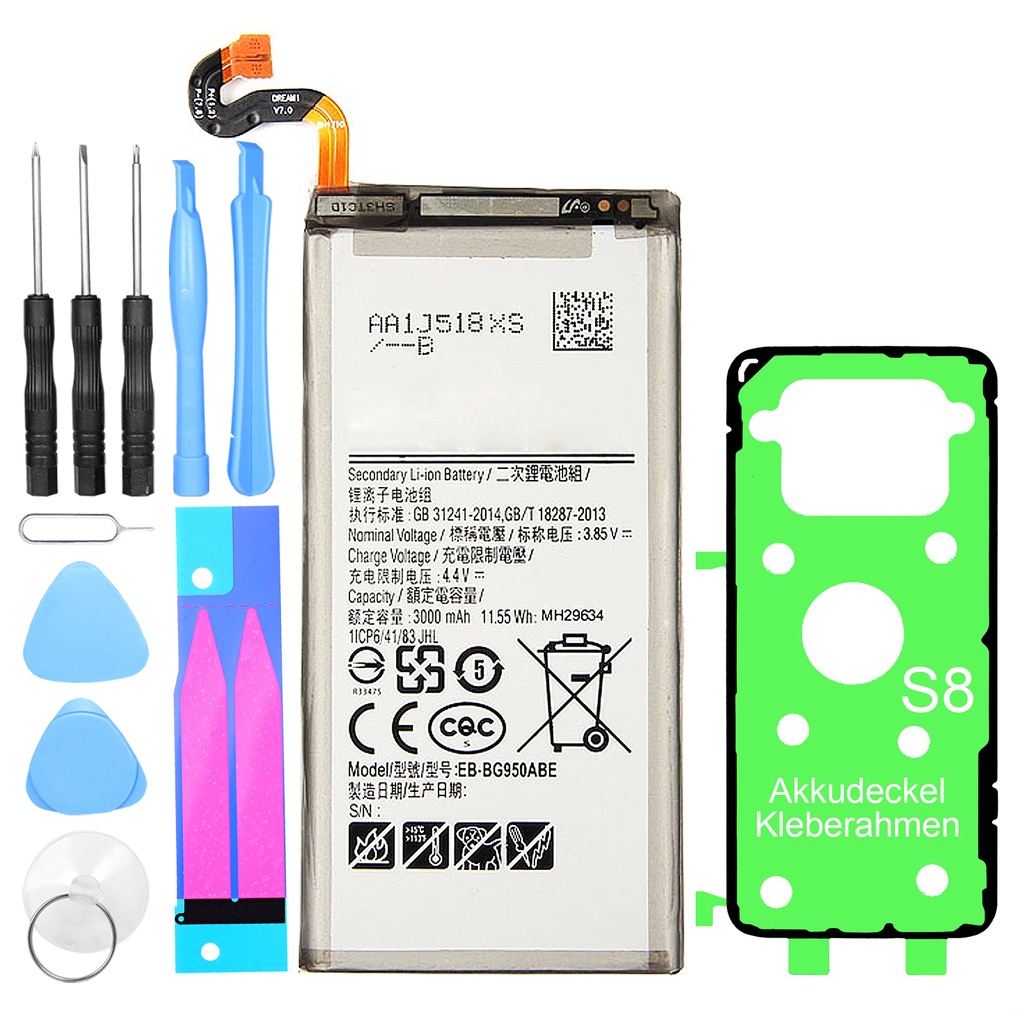 [DNG-0-2163] Ersatzakku Akku für Samsung Galaxy S8 SM-G950 ersetzt  EB-BG950ABE + Werkzeug Set + Kleberahmen