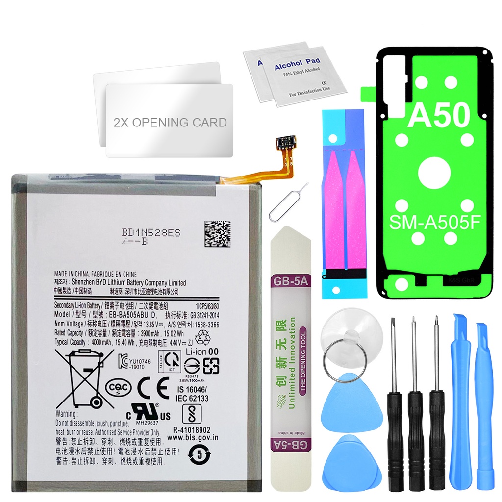 Akku ersetzt Samsung EB-BA505ABU kompatibel zu Samsung Galaxy A50 SM-A505F + Werkzeugset