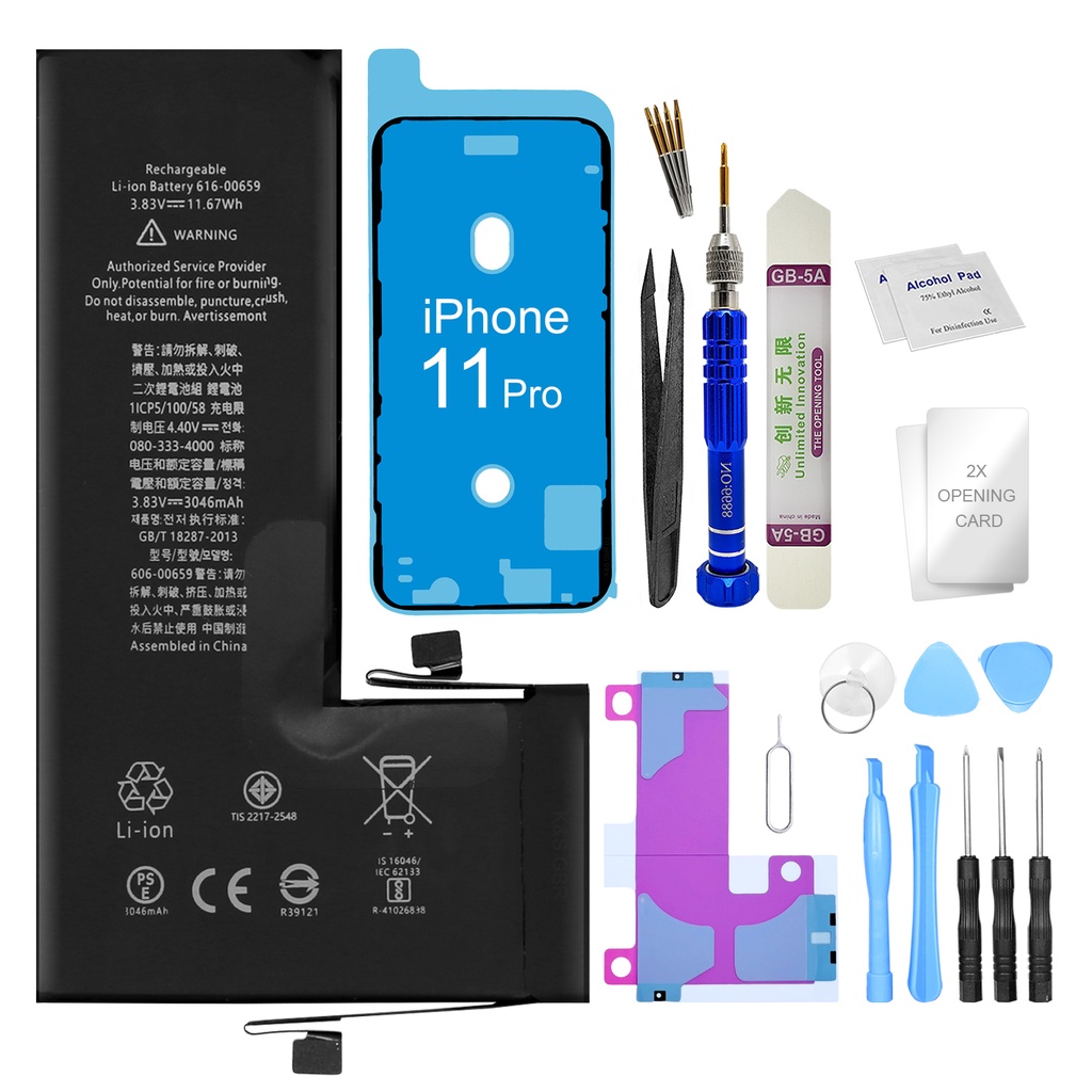 Ersatzakku für Apple iPhone 11 Pro Akku Li-Ion - Ersetzt APN 616-00660 / 616-00659 + Werkzeugset