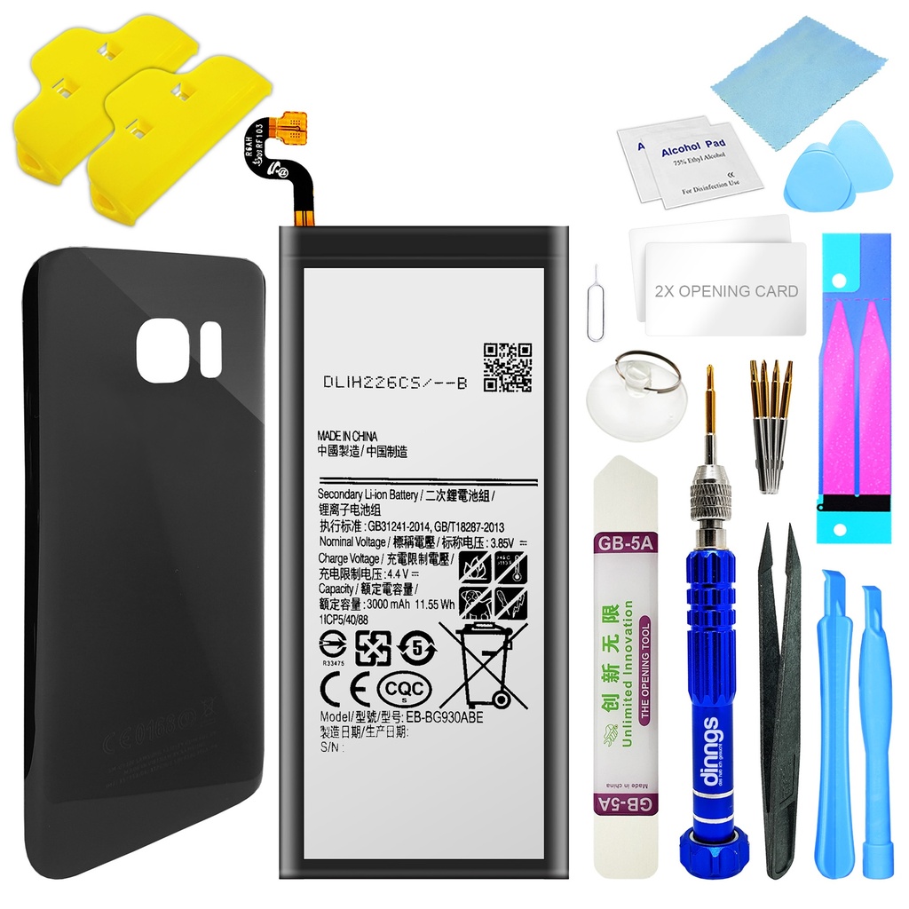 Ersatzakku Akku für Samsung Galaxy S7 SM-G930F EB-BG930ABE + Akkudeckel Black (Schwarz) + Werkzeug Set / Umbau Kit
