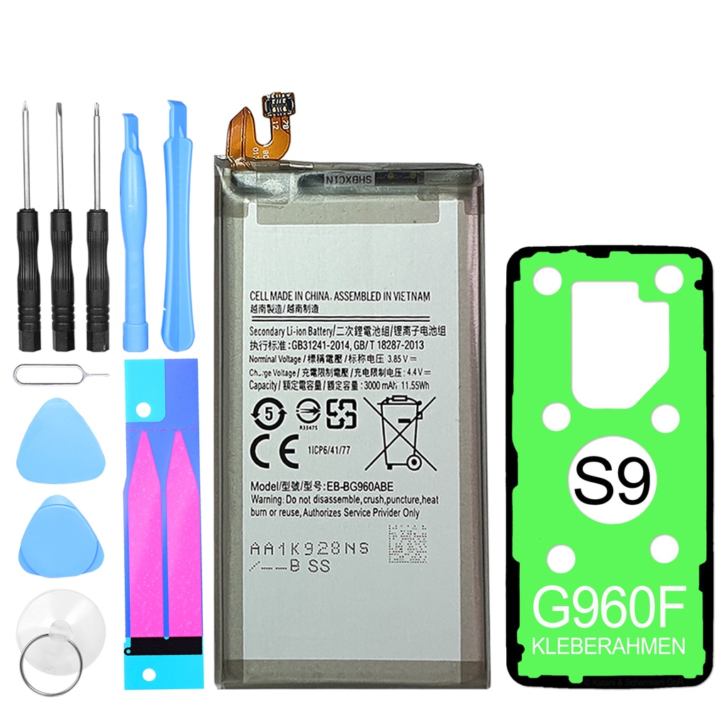 Ersatzakku für Samsung Galaxy S9 SM-G960F - EB-BG960ABE + Werkzeugset + Kleberahmen