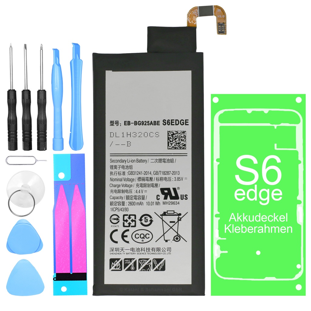 Ersatzakku Akku für Samsung Galaxy S6 Edge SM-G925F - Ersetzt EB-BG925ABE + Werkzeug Set  + Kleberahmen