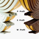 Gummidichtung selbstklebend Fensterdichtung  -  P - E - W Profil EPDM Dichtung Weiß / Braun