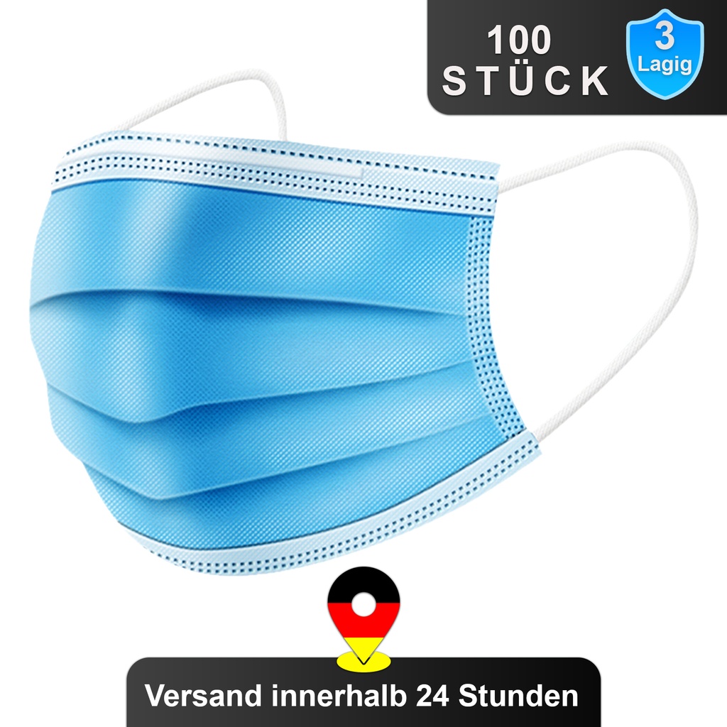 100x Atemschutz Mundschutz Maske 3-lagig