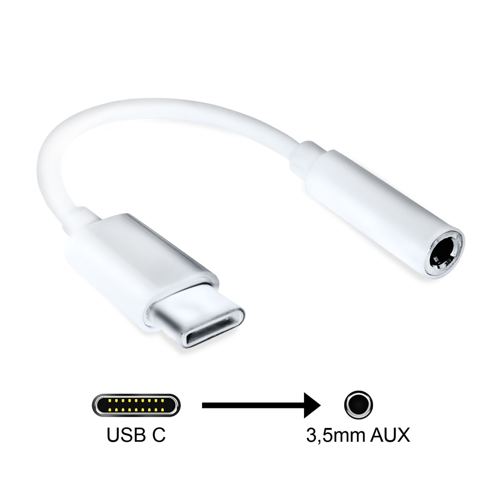 USB C auf 3,5 mm Klinke AUX Adapter Kopfhörer Audio Handy Kabel Weiß