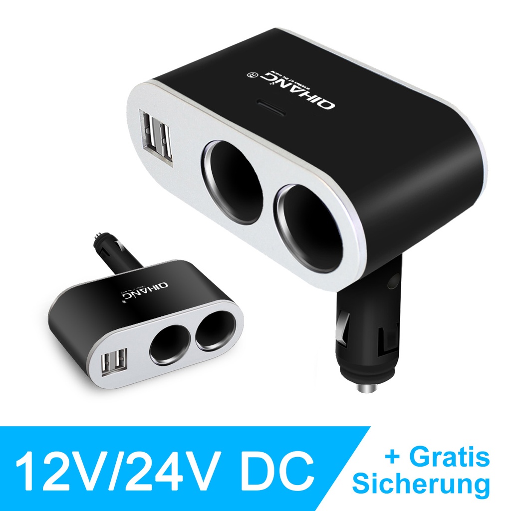 [DNG-0-2473] Zigarettenanzünder Verteiler 2x USB und 2-fach Verteiler für Auto KFZ Adapter 12V/24V DC