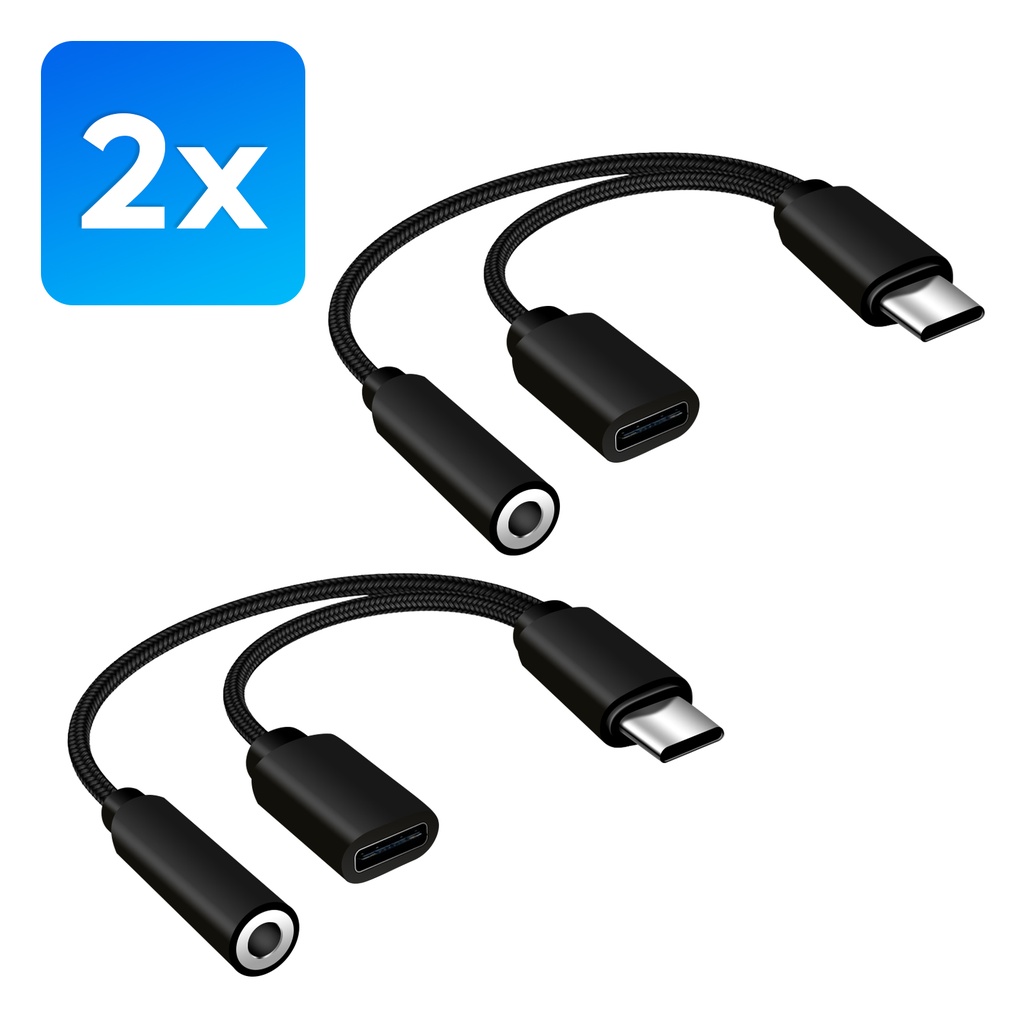 [DNG-0-2619] 2x 2 in 1 USB C auf 3,5 mm Klinke AUX Adapter Kopfhörer Audio Handy Kabel Y Split