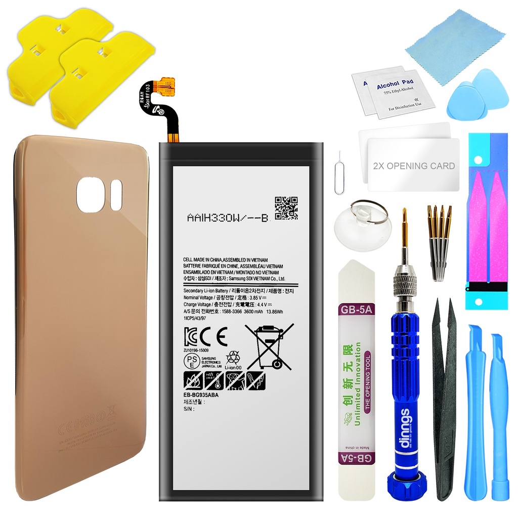 [DNG-0-2127] Ersatzakku Akku für Samsung Galaxy S7 Edge SM-G935F EB-BG935ABE + Akkudeckel Gold + Werkzeug Set / Umbau Kit