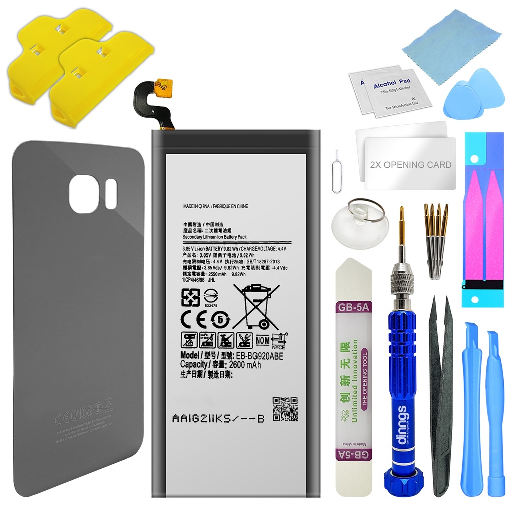 [DNG-0-2808] Ersatzakku Akku für Samsung Galaxy S6 SM-G920F EB-BG920ABE + Akkudeckel Black Schwarz + Werkzeug Set / Umbau Kit