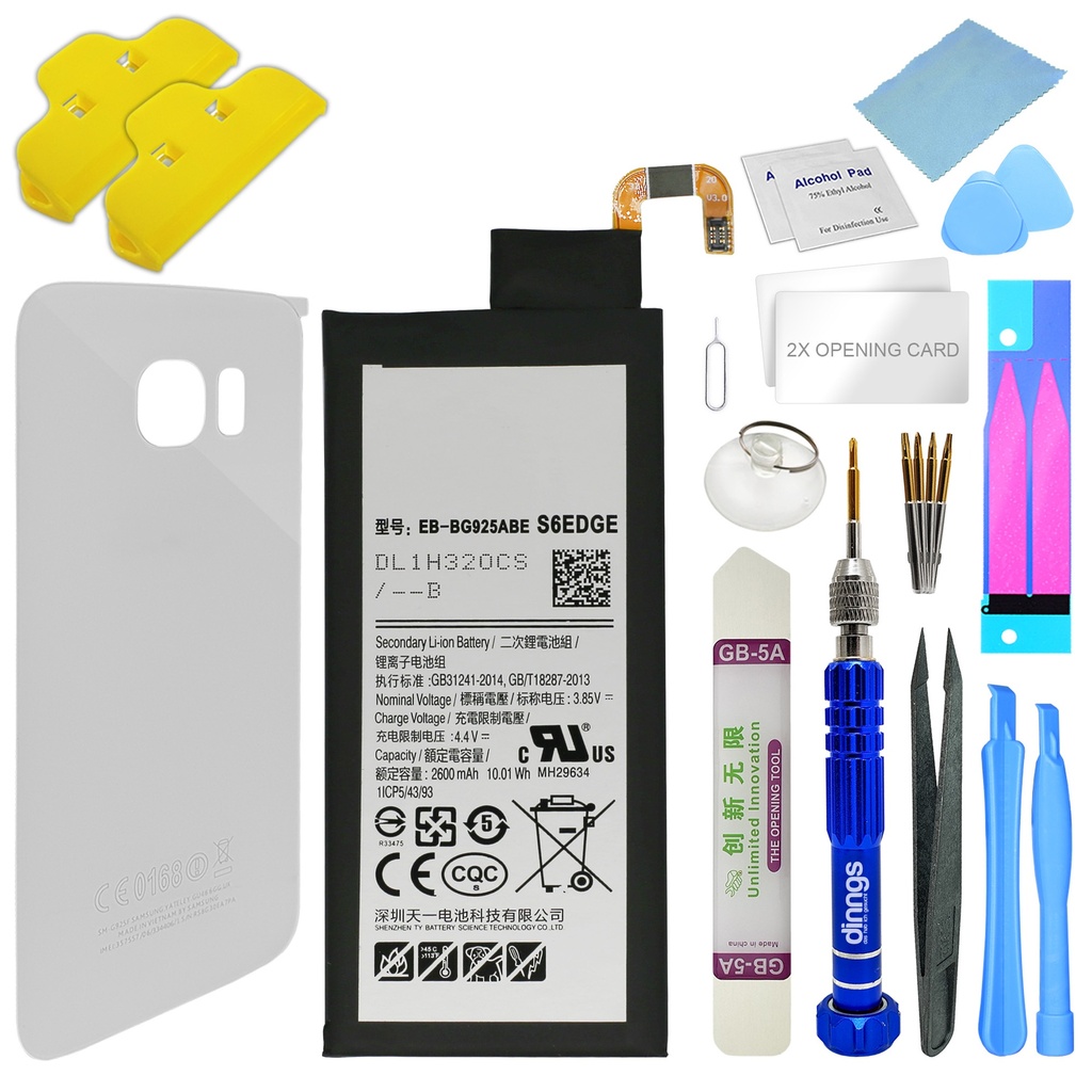 [DNG-0-2858] Ersatzakku Akku für Samsung Galaxy S6 Edge SM-G925F EB-BG925ABE + Akkudeckel White (Weiß) + Werkzeug Set / Umbau Kit