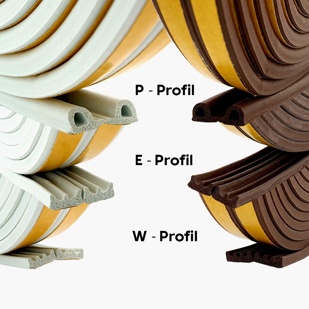 [DNG-0-2234] Gummidichtung selbstklebend Fensterdichtung  -  P - E - W Profil EPDM Dichtung Weiß / Braun